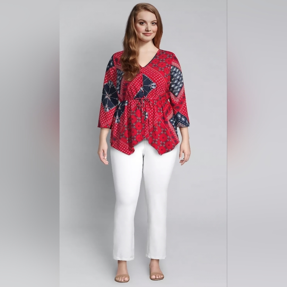 Lane Bryant Drawstring Waist Top Red, White & Blue Bandana Pattern Size 22/24